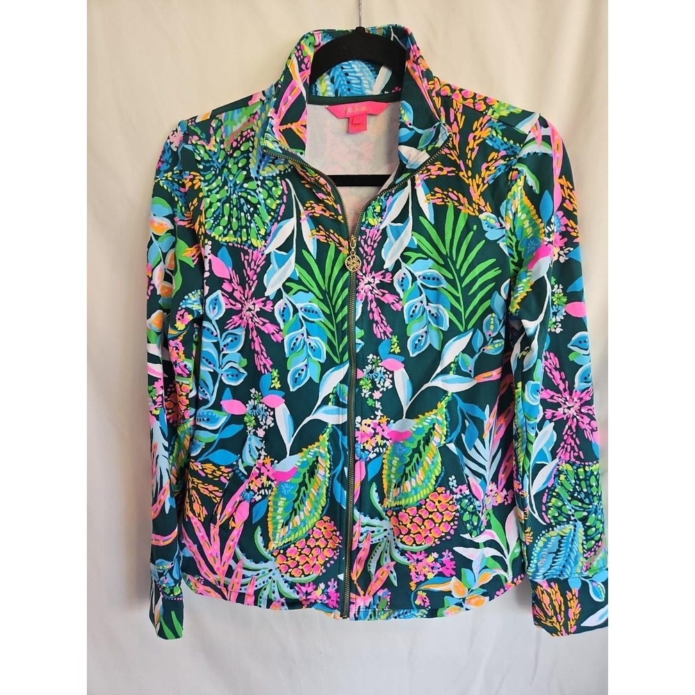 Lilly Pulitzer Women XS Full Zip Jacket Tropical Floral Print Cotton Modal